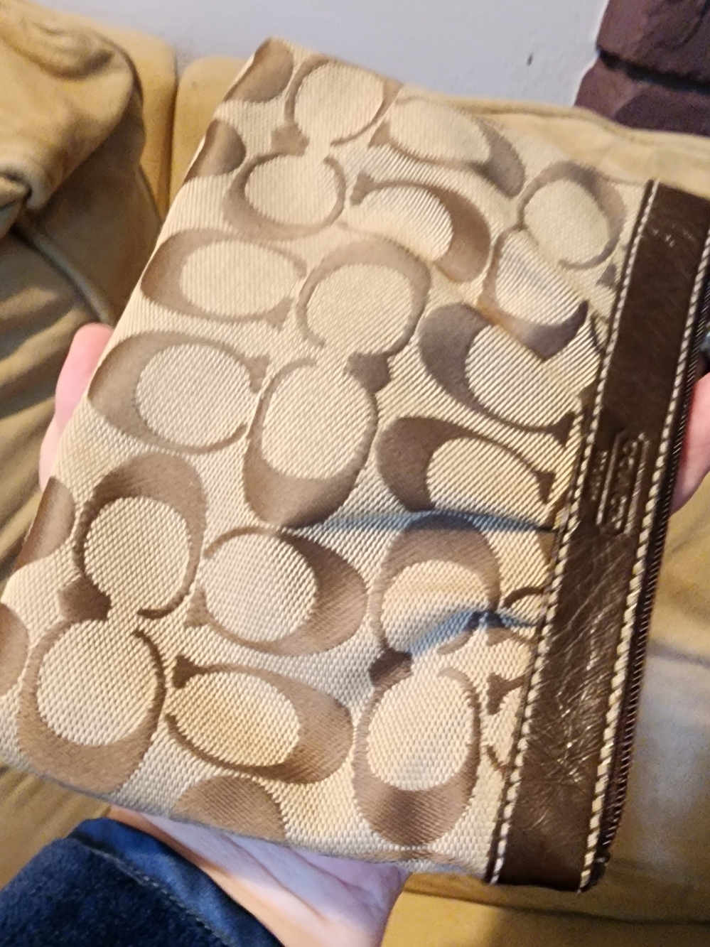 Coach Brown/Tan Signature Canvas Wristlet with Dust Bag - Picture 8 of 8